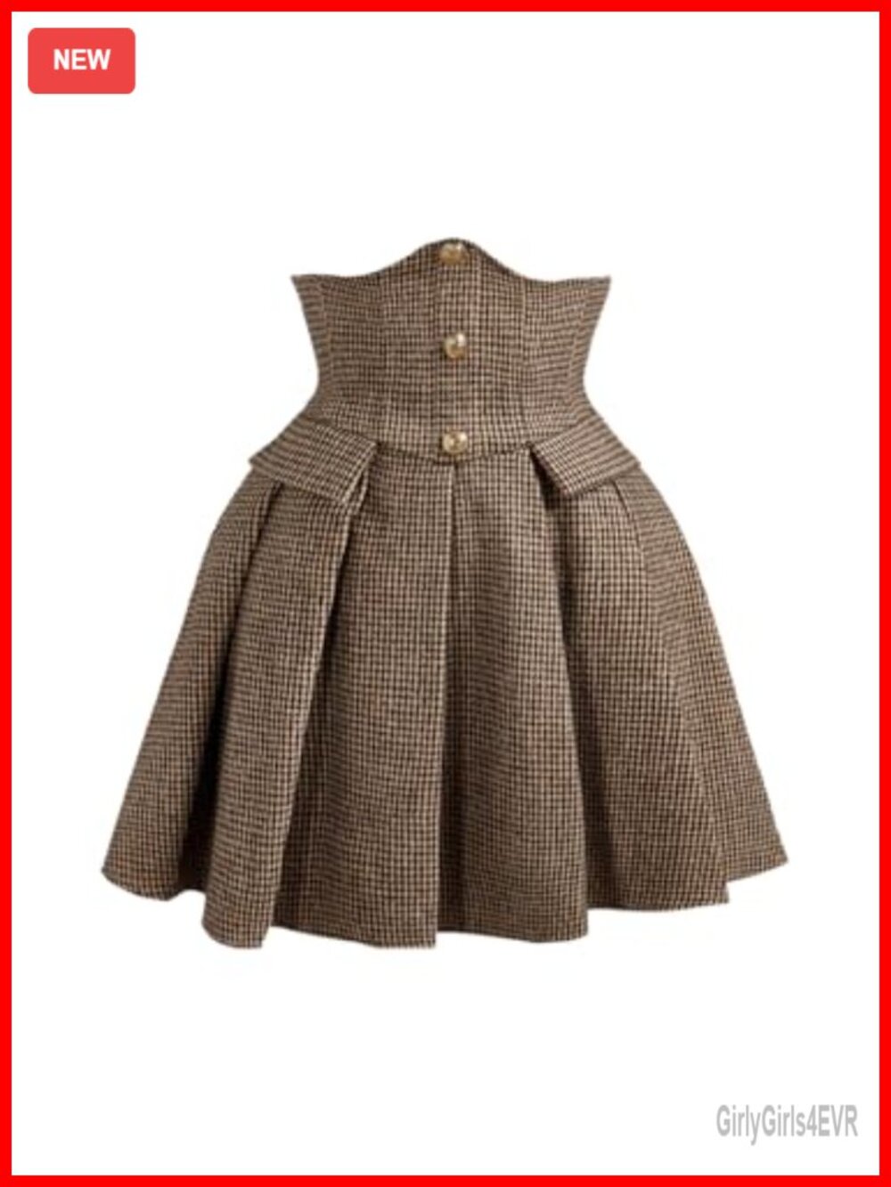 Plaid Mini Skirt Button Front Pleated A Line Flowy Houndstooth